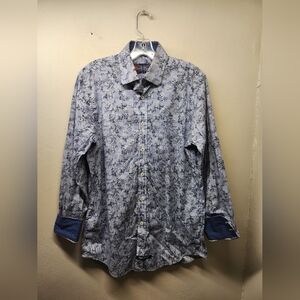 English Laundry Mens Button Up Dress Shirt 15.5 34/35 Large Flip Cuff Floral